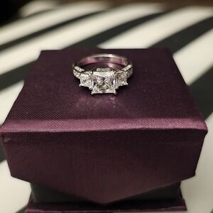 Sterling Silver Princess Cut Cubic Zirconia 3-Stone Ring